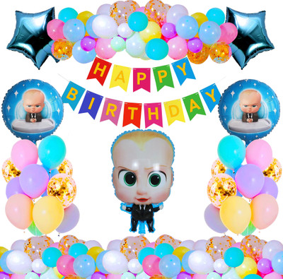 Crazykart Happy Birthday Boss Baby Theme Combo Kit For Party Decoration Items(Set of 36)