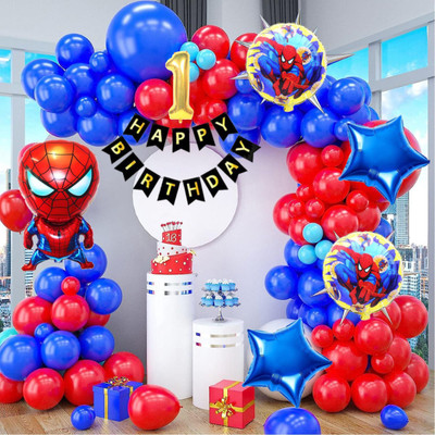 Aoes Spider-Man 1st Birthday Decoration Kit Combo Red-Blue Balloons Theme for Kids(Set of 59)