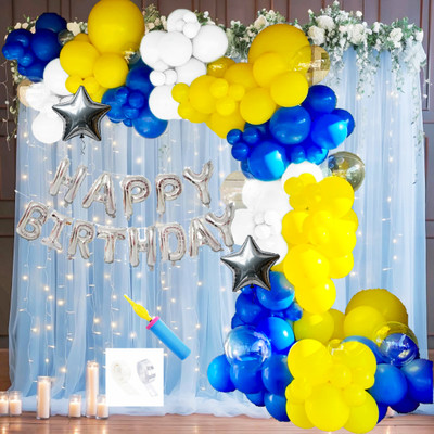 festobox Premium Birthday Decoration Kit(Blue yellow silver Theme)(Set of 75)