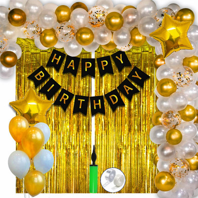 Anita Enterprises Astonishing White & Golden Birthday Decoration Kit (Set of 63pcs.)(Set of 63)