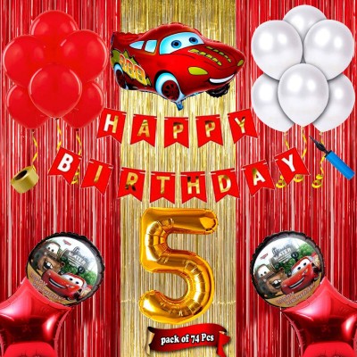 Party Parindey 5th fifth happy birthday mcqueen car theme decorations kit for girls boys kids(Set of 78)
