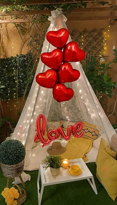 PARTY MIDLINKERZ Valentine Day Decoration with White Net Curtain and Led Light(Set of 69)