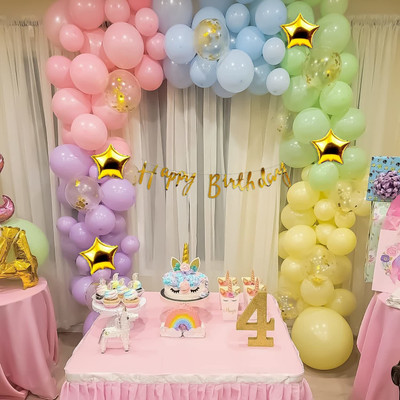 ARV Rainbow Pastel Birthday Decorations Kit with White Net Curtain and Fairy Light(Set of 73)
