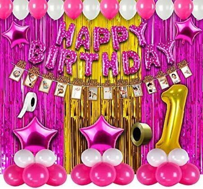 Kapoor stores First Birthday Decorations Items Combo 63Pc for Baby Girl 1st Bday for Girl/Kids(Set of 63)