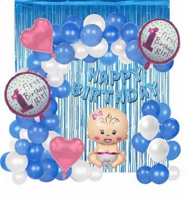 shanviadorn Blue Theme Cute 1st Birthday Decoration Combo - For Girls(Set of 38)