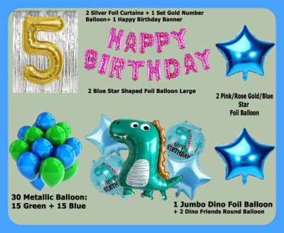 Magic Window Z_xDinosaur PI 40 Pc Birthday Decoration Kit Gold No.5 Foil Balloon Boys Girls(Set of 40)