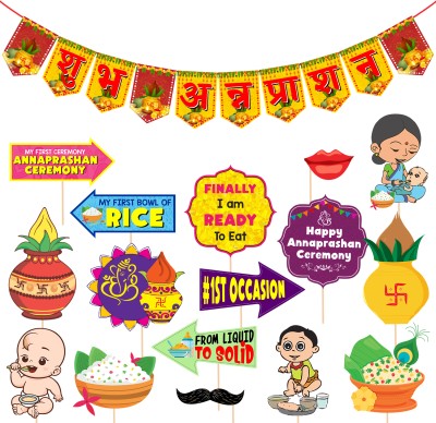 ZYOZI Annaprashan Photo Booth Props with Shubh Annaprashan Banner(Set of 17)