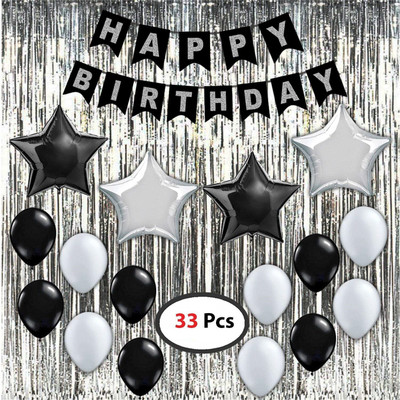 Rainy Decor New_Birthday decoration combo birthday kit black silver balloons(Set of 33)