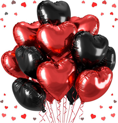 Gomicro (Pack of 50) 18 Inch Black & Red Heart Shaped Balloons, Heart shape balloons(Set of 50)