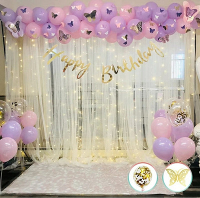 FLIPZONE Birthday Decoration butterfly theme DIY Combo Kit with white net 80 pcs(Set of 80)