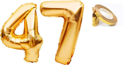 Events Framer EvFr Solid Golden '47' number Numerical Foil Balloon with Ribbon for Celebration(Set of 3)