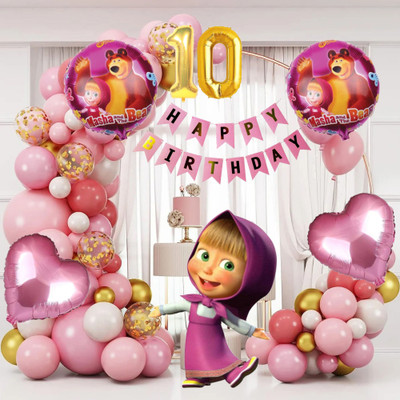 Aoes Masha and Bear 10th Birthday Decoration Kit for Girls Pink Theme Balloon, Banner