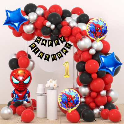 Aoes Spider-Man 1st Birthday Balloon Decoration Red Black Silver Balloon Garland Kit(Set of 59)