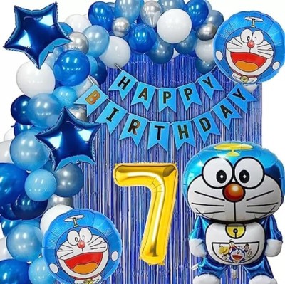 Urban Classic Doraemon theme of 7th Happy Birthday Decoration kit for Boys and Girls(Set of 60)
