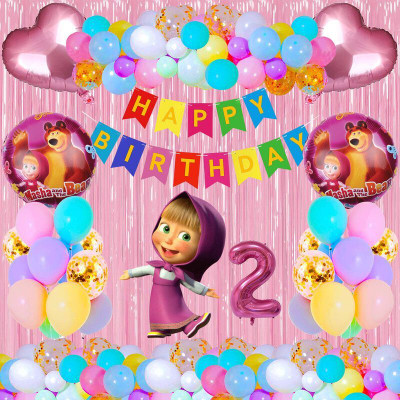 Choice Corner Second Happy Birthday Masha Theme Decoration Combo For Kids Party Decorations(Set of 39)