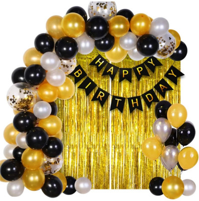 Local Charm Birthday Decoration Pack/Kit with 1 Silver Curtain and 4 Confetti Balloons(Set of 42)