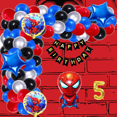 Aoes Spider-Man Theme 5th Birthday Decoration Kit Happy Birthday Banner & Balloons(Set of 59)