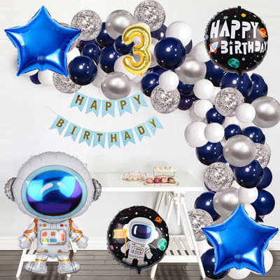 Aoes Astronaut Space Theme 3rd Birthday Decoration Kit with Confetti Balloon for Kids(Set of 42)