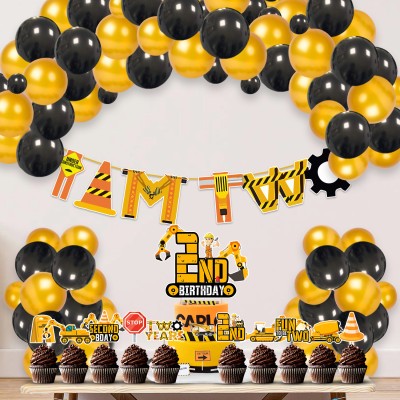 ZYOZI Yellow & Black Under Construction Birthday Decoration Theme for Boys(Pack of 37)