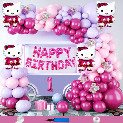 Crazykart Hello Kitty Theme First 1st Birthday Decoration Kit For Girls Party Item Balloon(Set of 84)