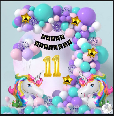groovy dudz 11th Unicorn Theme Birthday Decoration Combo Kit for Girls (Set of 67)(Set of 67)