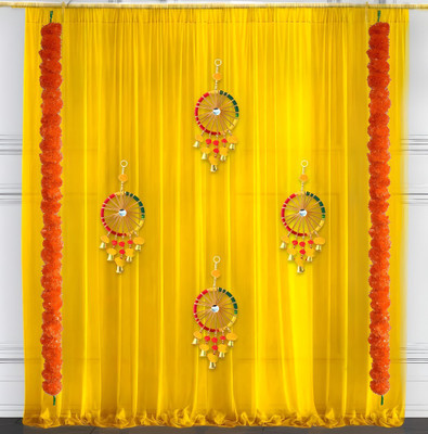Floroom Haldi Decoration Items Yellow Curtains Backdrop marriage decoration pooja items(Set of 1)