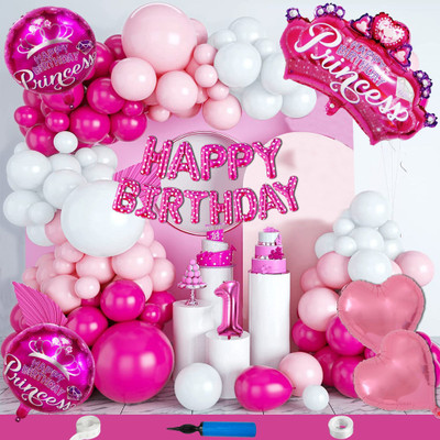 Choice Corner 1st Princess Theme Birthday Decoration For Girls Combo of Balloon Happy Birthday(Set of 135)