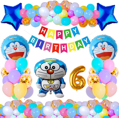 Crazykart 6th Sixth Six Happy Birthday Doraemon Theme Combo Kit For Party Decoration Item(Set of 37)