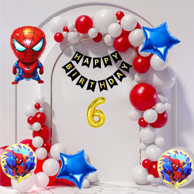 Aoes Spider-Man 6th Birthday Decoration Kit Combo Red-White Balloons Theme for Kids(Set of 59)