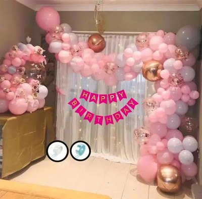 tigorik Happy birthday Pink banner + 17 Pink 17 silver + 5 Rosegold Balloons(Set of 47)