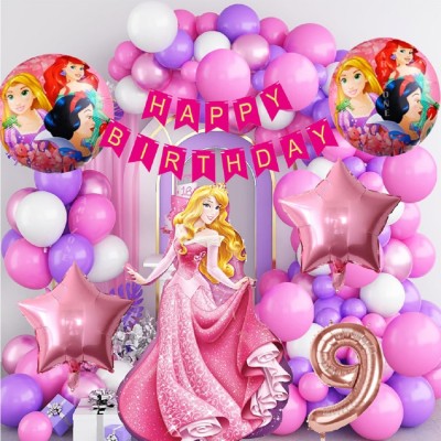 Giftzadda Princess Aurora Theme 9th Birthday Balloon Decoration kit for Girls(Set of 37)