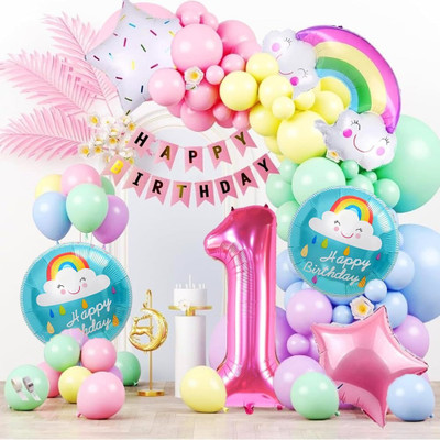 PopTheParty Rainbow Theme 1st Birthday Decoration Kit | Colorful Party Supplies(Set of 59)