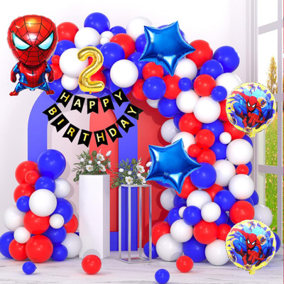 Aoes SpiderMan 2nd Birthday Decoration Kit Combo Red, Blue, White Balloons for Kids(Set of 59)