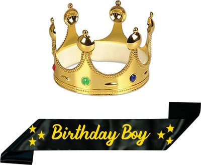 Unique Creations Birthday Boy Black Sash & Gold King Crown(Set of 2)