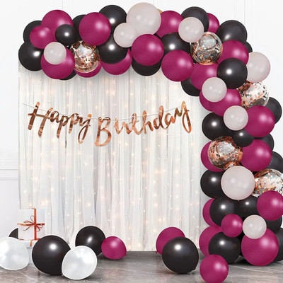 Kapoor stores Burgundy and Black Birthday Decorations Kit with White Net Curtain and Led Light(Set of 72)