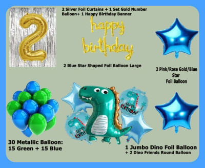 Magic Window Z_xDinosaur GJ 40 Pc Birthday Decoration Kit Gold No.2 Foil Balloon Boys Girls(Set of 40)