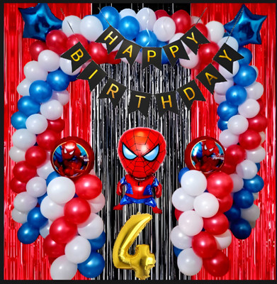 groovy dudz Spiderman Theme Birthday Decoration Items or Kit 4th Birthday(Set of 57)