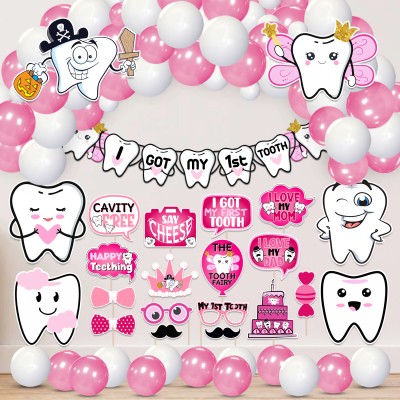 ZYOZI I Got My First Tooth Decoration Kit,First Tooth Birthday Decoration Items(Set of 65)