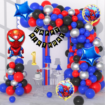 Aoes Spider-Man Theme 1st Birthday Decoration Kit Happy Birthday Banner & Balloons(Set of 59)