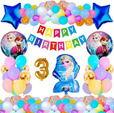 Crazykart 3rd Third Three Happy Birthday Frozen Theme Combo Kit For Party Decoration Item(Set of 37)