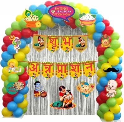 Naveen Annaprasan Bunting Banner, Hindi Font Balloons, Rice Ceremony Decorations Items(Set of 65)