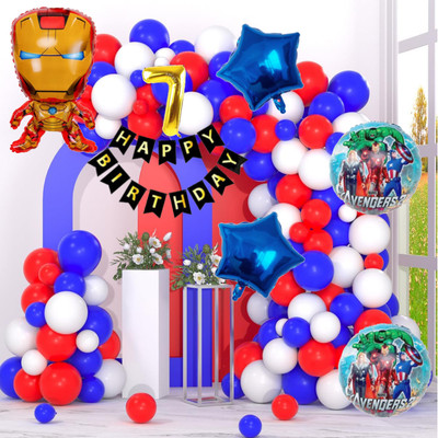 Aoes Iron Man 7th Birthday Decoration Kit Red, Blue, White Balloons Theme for Kids(Set of 59)