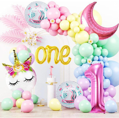 PopTheParty First Happy Birthday Unicorn Theme Based Birthday Decoration For Kids(Set of 59)