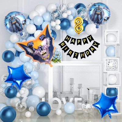 Aoes Batman 8th Birthday Decoration Kit | Superhero Theme Party Balloons & Banner(Set of 58)