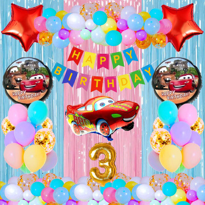 Crazykart Cars 3rd Third Happy Birthday Decoration Combo Kit Pack For Party Items(Set of 40)