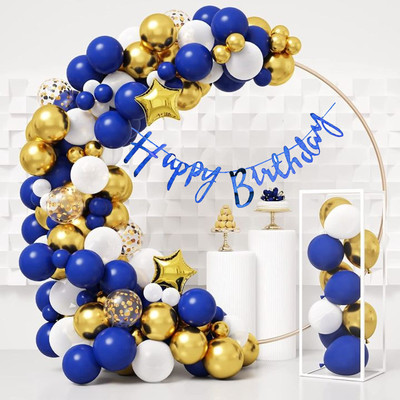 Dinipropz Birthday Decoration Items Combo Kit Blue Gold Balloons Garland Arch Kit(Set of 53)