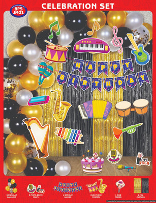 Maa Arts And Crafts Music Birthday Decoration kit -50 Pcs |Banner, Balloons, Cake Topper,Curtain