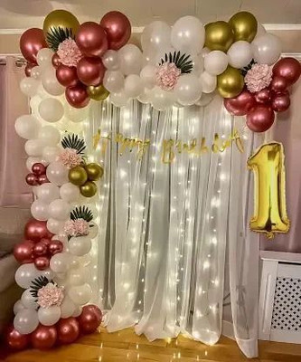 PARTY MIDLINKERZ Girls 1st First Happy Birthday Decoration kit 69 Pc With Net Curtain & Led Light(Set of 69)
