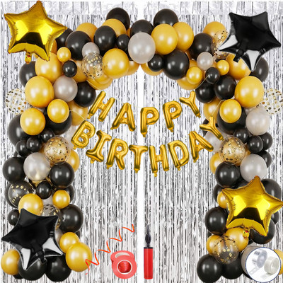 Anita Enterprises Exciting Happy Birthday Decoration Kit Black, Golden, White Metallic Balloons(Set of 79)