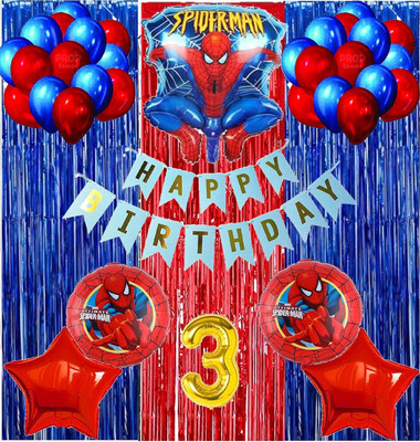 groovy dudz Spiderman Theme Foil Balloon Birthday Decoration 3rd Birthday decoration(Set of 38)